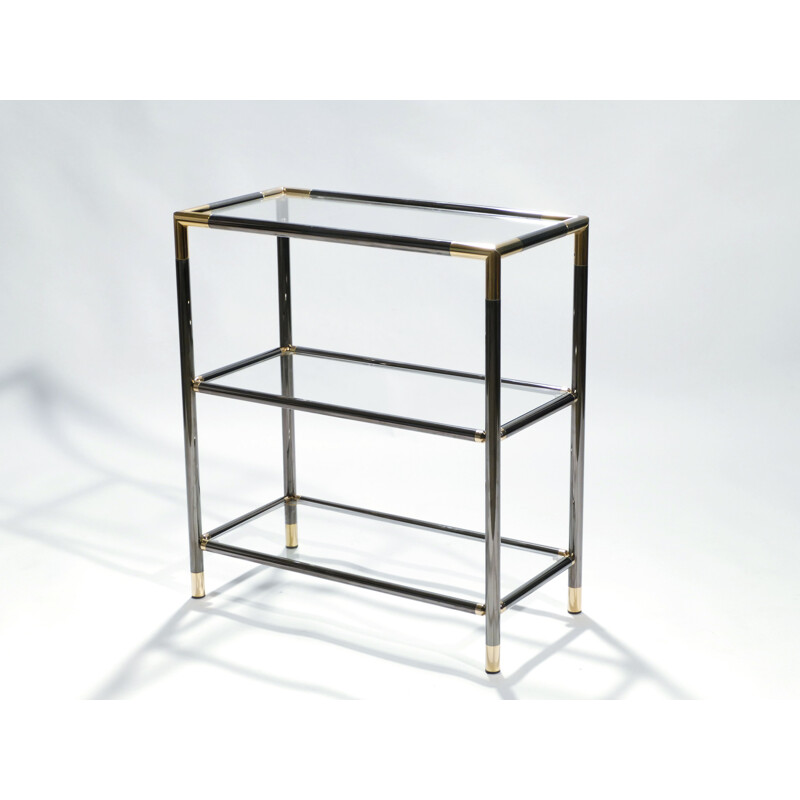 Pair of vintage metal and brass shelves, 1970