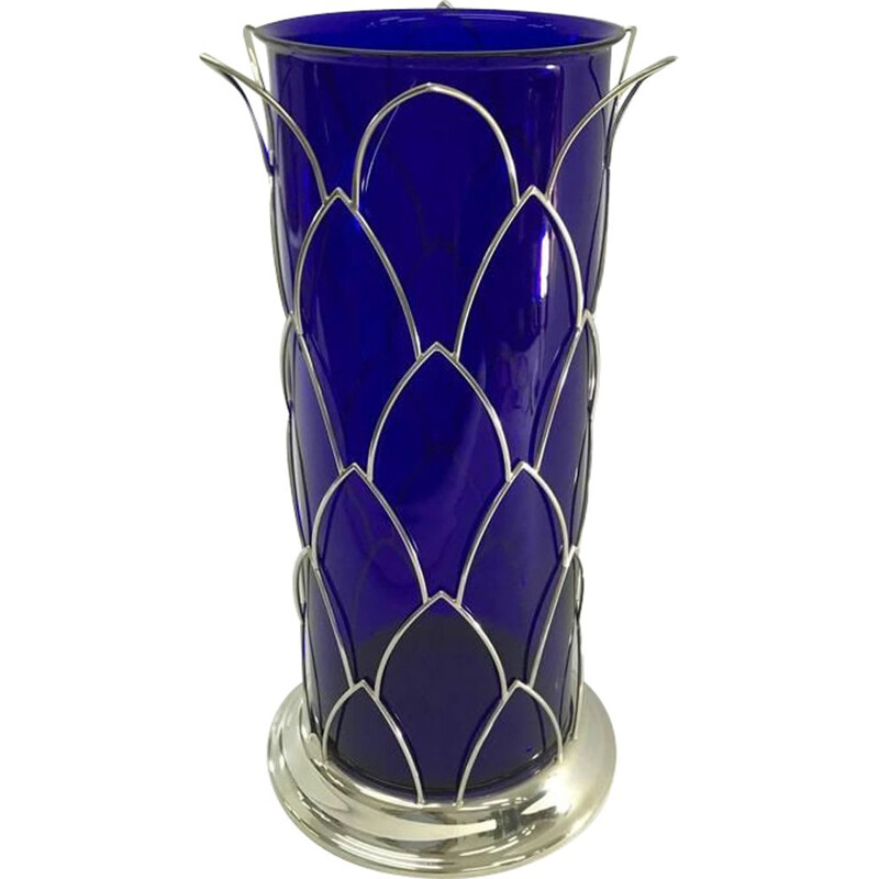 Vintage blue Murano glass vase by Munari, Italy 1980