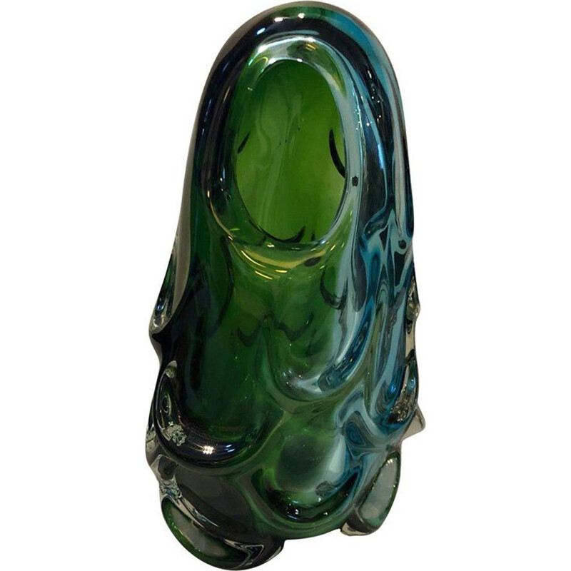 Vase vintage vert en verre de Murano