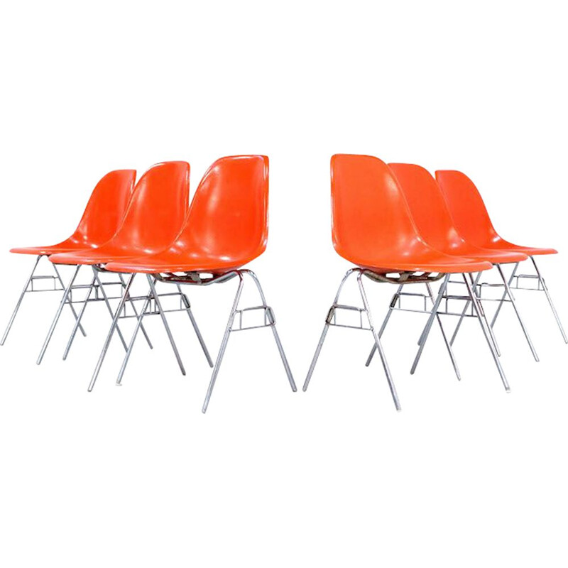 Set of 2 vintage orange Side Chairs by Eames for Herman Miller