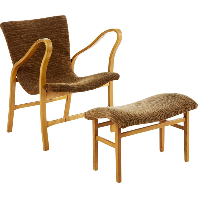 Vintage brown armchair & Ottoman by Gustav Axel Berg