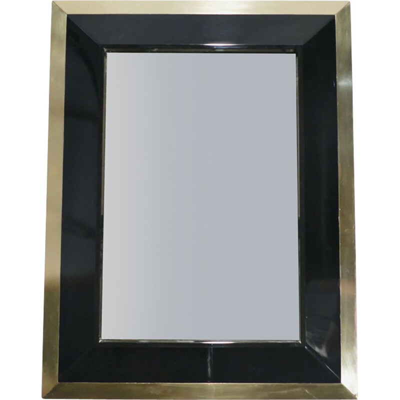 Miroir vintage laqué noir en laiton