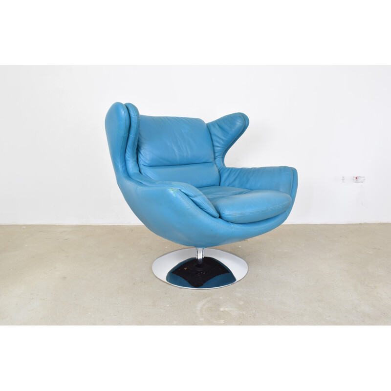 Fauteuil vintage danois en cuir bleu