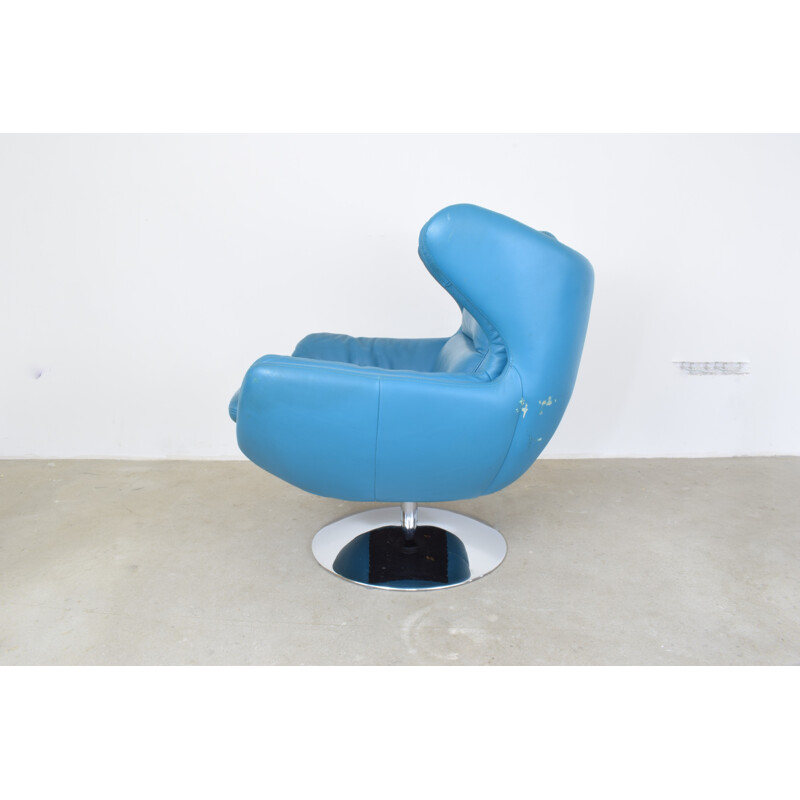 Vintage Danish Blue Egg Shaped Armchair 