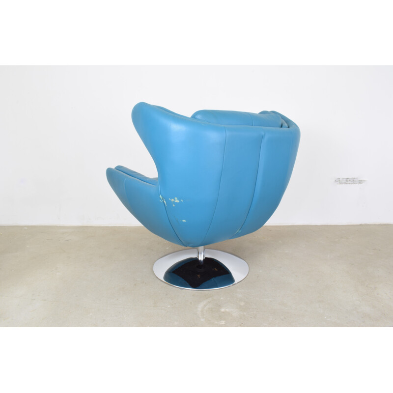 Vintage Danish Blue Egg Shaped Armchair 