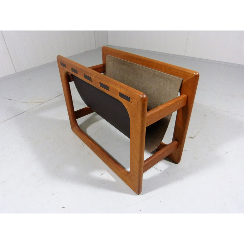 Danish Vintage Magazine rack teak and leather