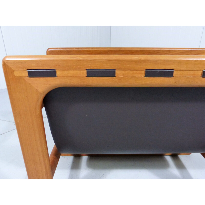 Danish Vintage Magazine rack teak and leather