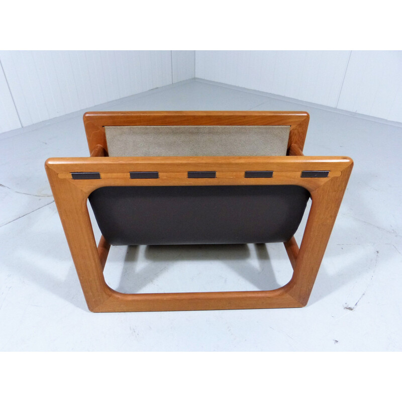 Danish Vintage Magazine rack teak and leather