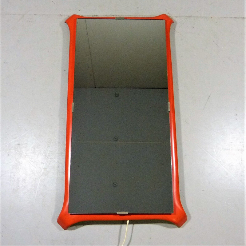 Orange Vintage Mirror with light in iron and glass