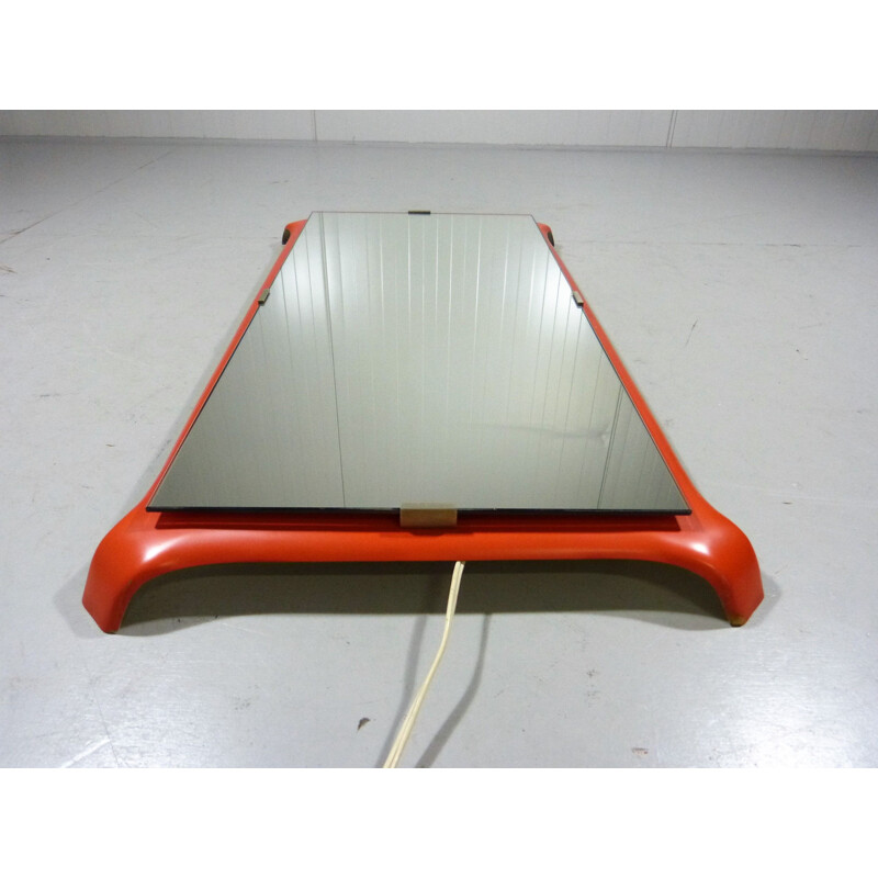 Orange Vintage Mirror with light in iron and glass