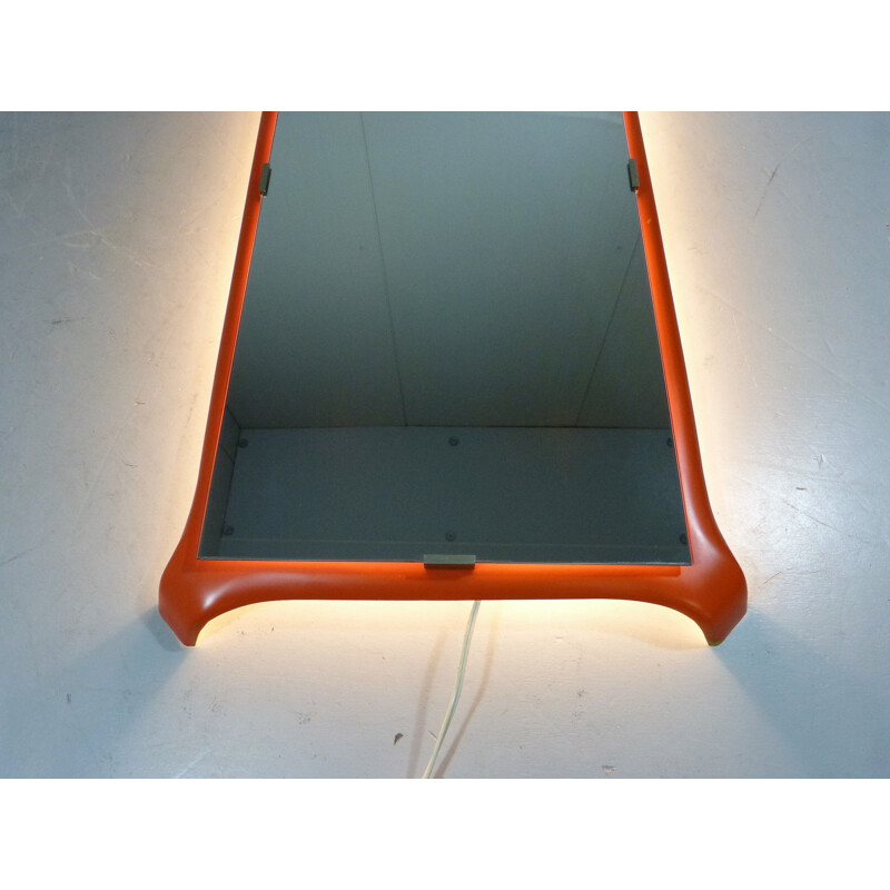 Orange Vintage Mirror with light in iron and glass