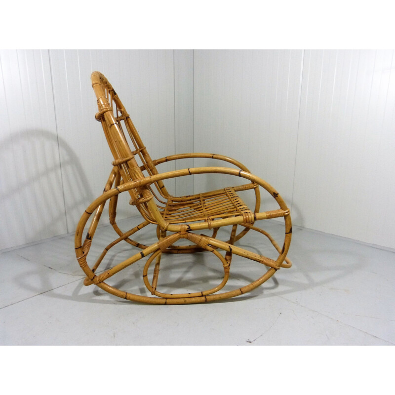 Vintage rattan and wood rocking chair