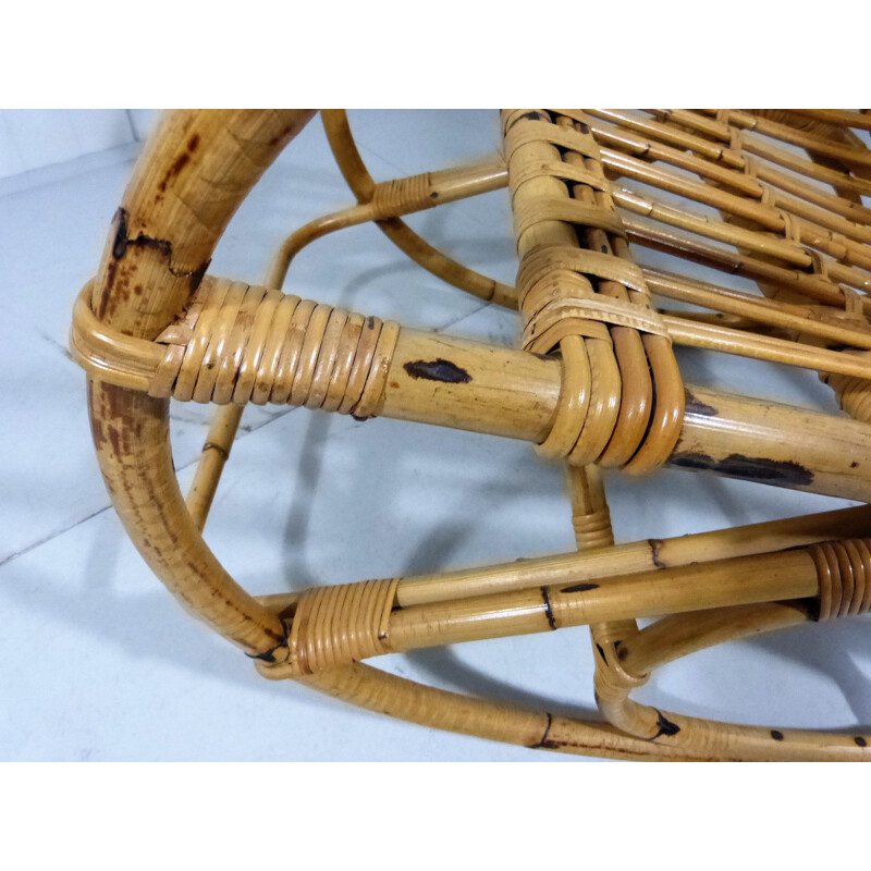 Vintage rattan and wood rocking chair