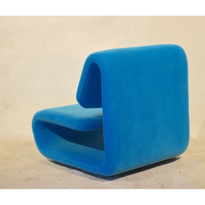 Pair of low chairs in blue fabric, Etienne-Henri MARTIN - 1970s