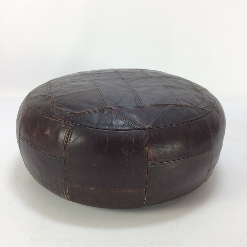 Vintage Dutch ottoman in brown leather
