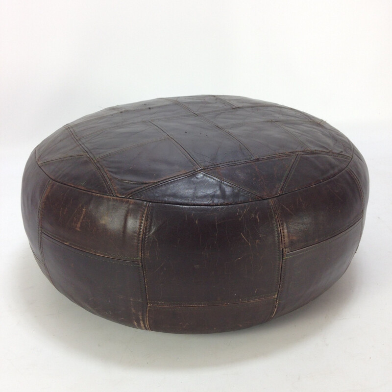 Vintage Dutch ottoman in brown leather