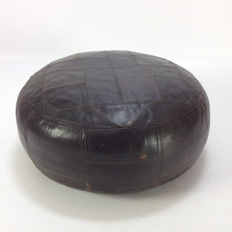 Vintage Dutch ottoman in brown leather