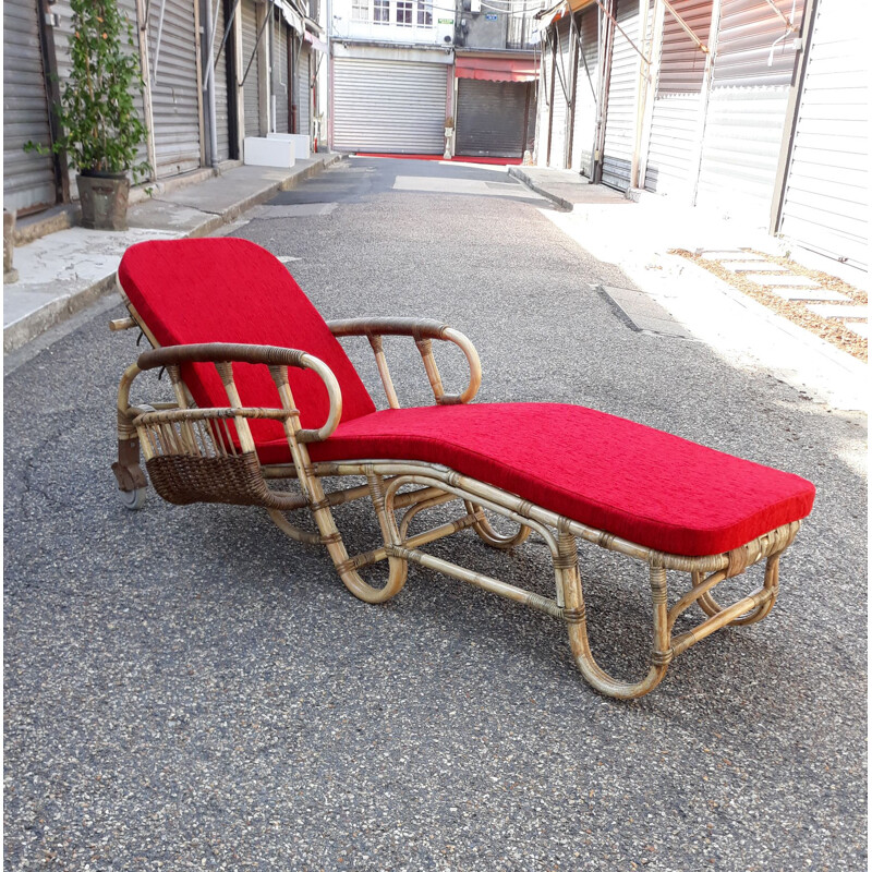 Chaise longue en rotin de Adrien Audoux et Frida Minnet, vers 1950