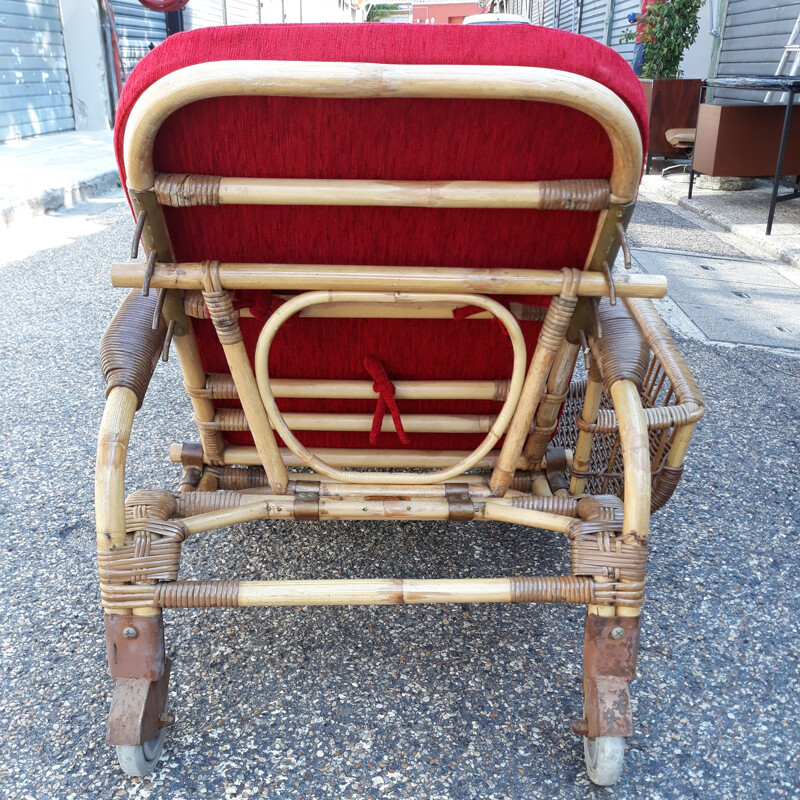 Chaise longue en rotin de Adrien Audoux et Frida Minnet, vers 1950