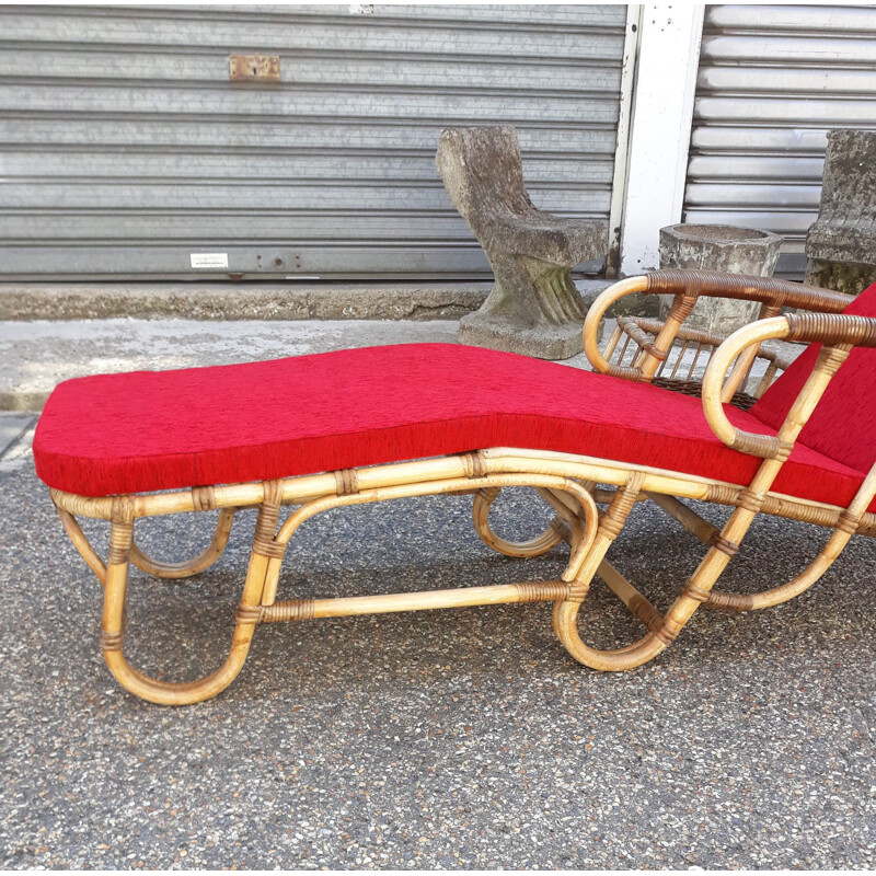 Chaise longue en rotin de Adrien Audoux et Frida Minnet, vers 1950