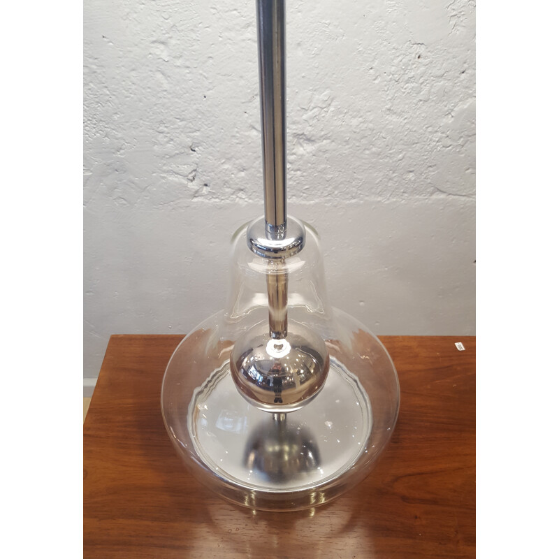 Grande lampe en métal chromé et verre - 1970