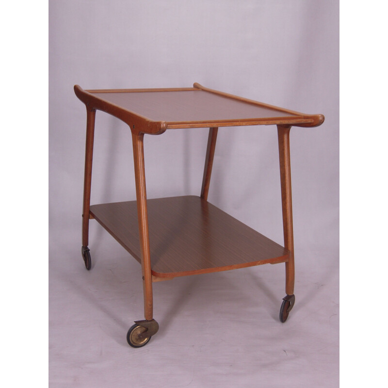 Vintage trolley in brass and wood of birch
