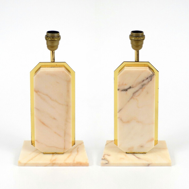 Set of 2 Belgian marble and brass table lamps