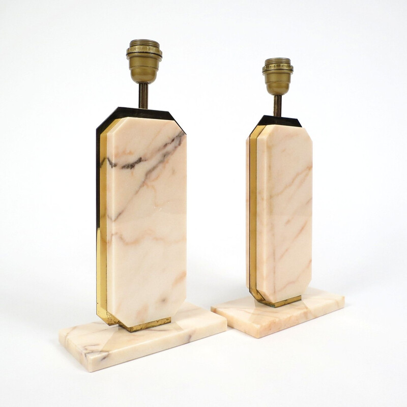 Set of 2 Belgian marble and brass table lamps