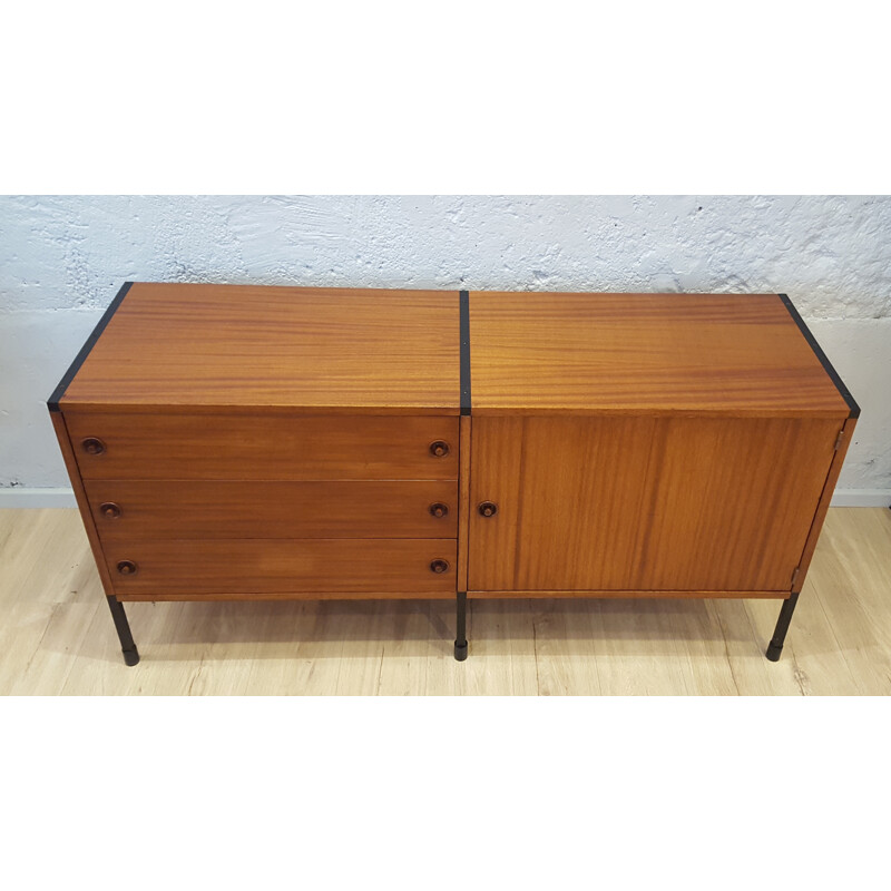 Adjustable sideboard in oakwood and metal, ARP (Guariche, Motte and Mortier) - 1950s