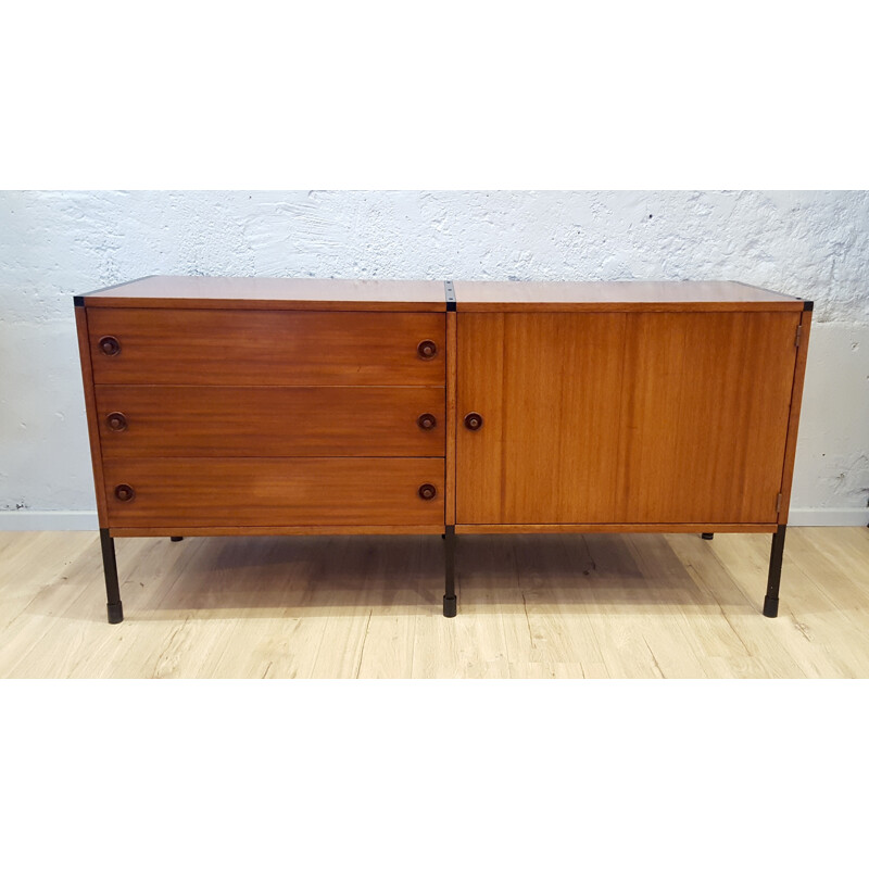 Adjustable sideboard in oakwood and metal, ARP (Guariche, Motte and Mortier) - 1950s