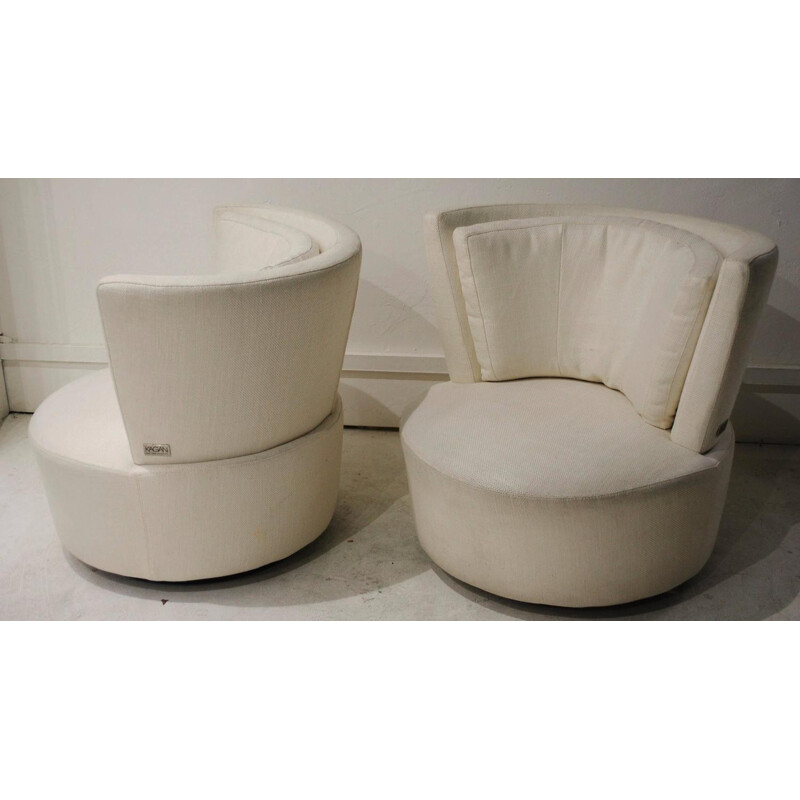 Pair of swivel armchairs in wood, metal and fabric, Vladimir KAGAN - 1980s