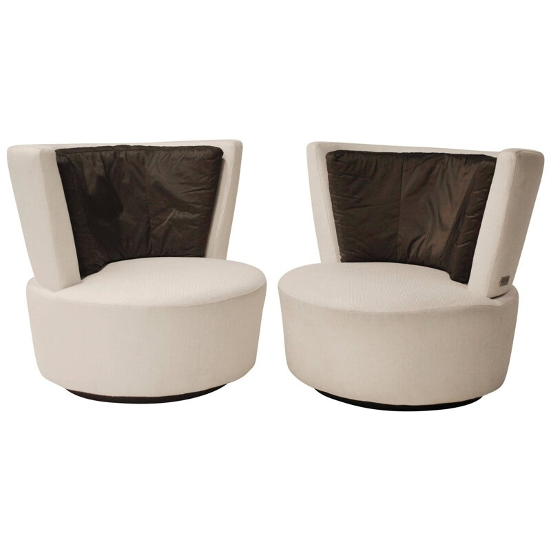 Pair of swivel armchairs in wood, metal and fabric, Vladimir KAGAN - 1980s