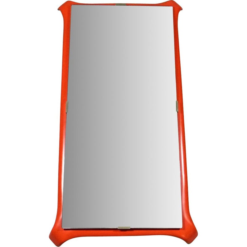 Orange Vintage Mirror with light in iron and glass