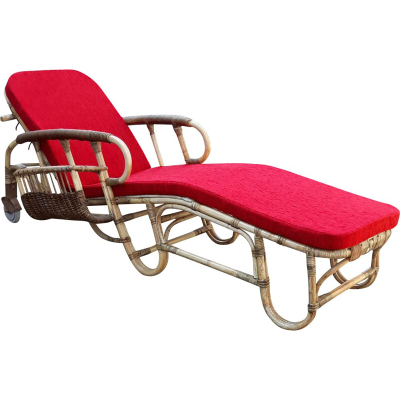 Chaise longue en rotin de Adrien Audoux et Frida Minnet, vers 1950