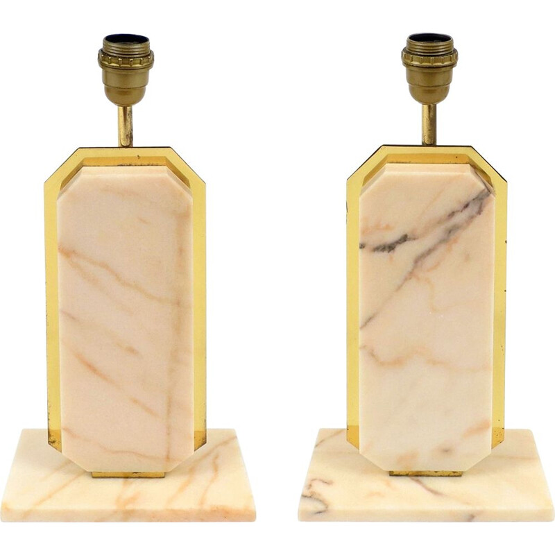 Conjunto de 2 candeeiros de mesa de mármore e latão