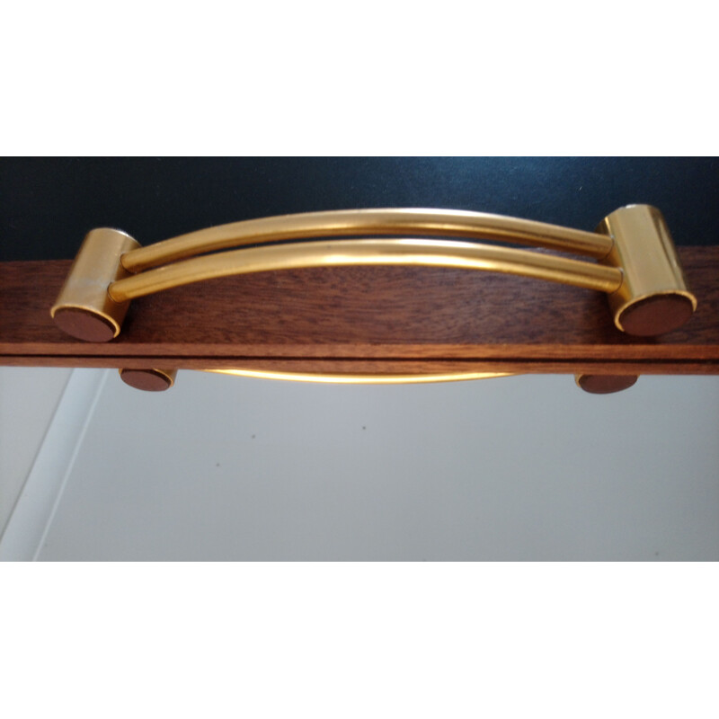 Vintage mirror serving tray in Teak and brass 