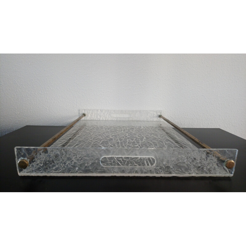 Vintage serving tray XXL in perspex and brass 