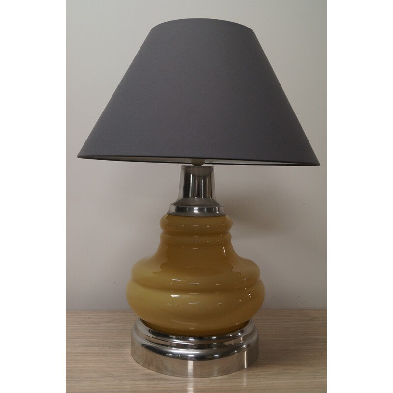 Large lamp in opaline and chrome - 1960s