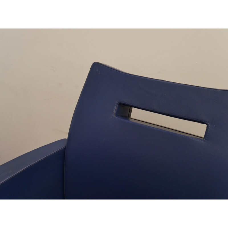 Pareja de sillones vintage de cuero azul de Jean Michel Wilmotte, 1970