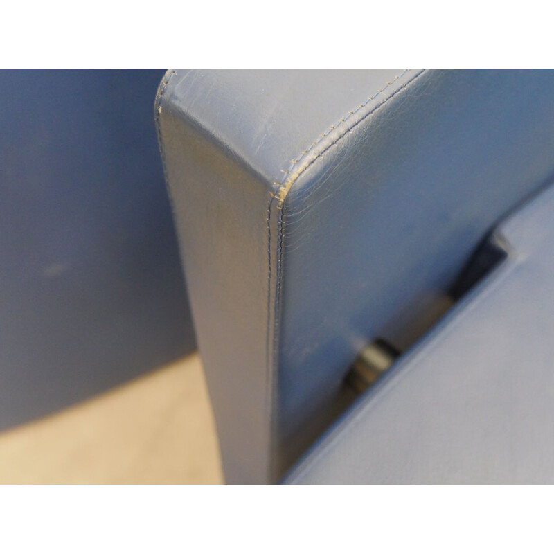 Pareja de sillones vintage de cuero azul de Jean Michel Wilmotte, 1970
