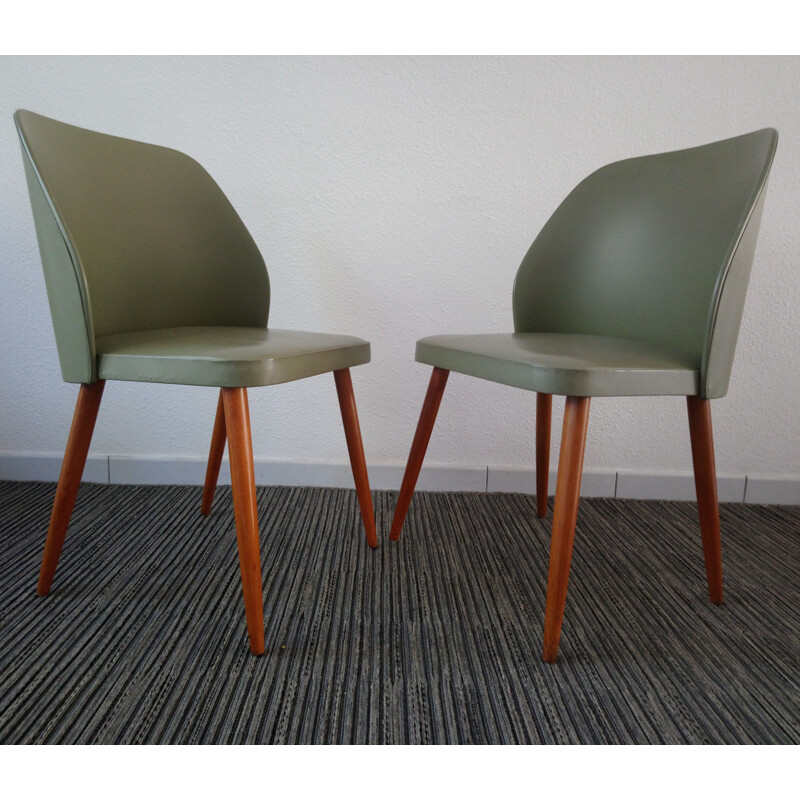 Set of 2 vintage green chairs in leatherette