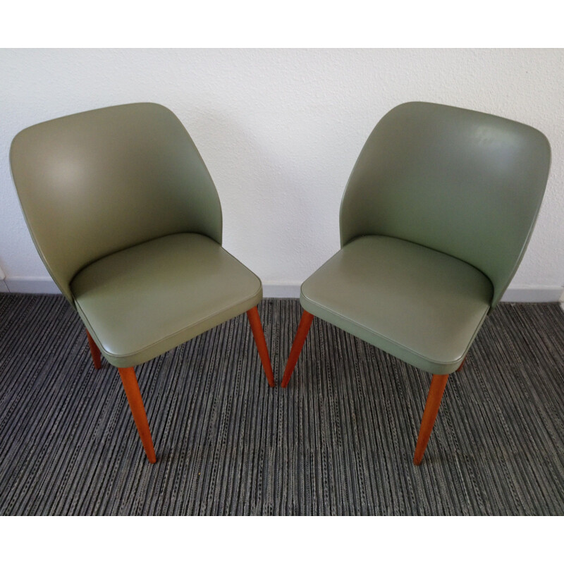 Set of 2 vintage green chairs in leatherette