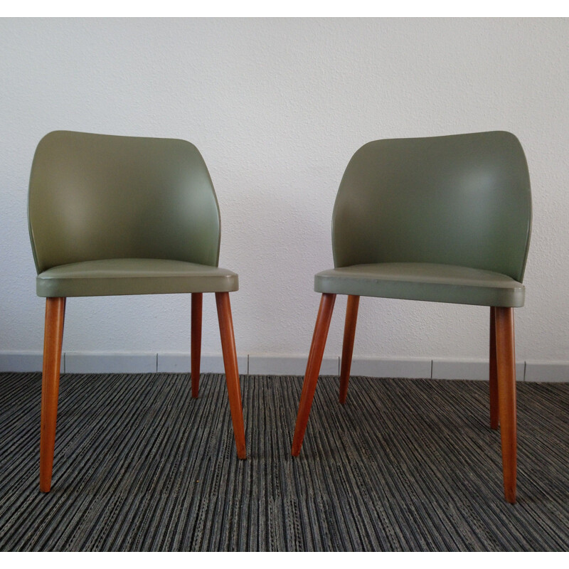 Set of 2 vintage green chairs in leatherette