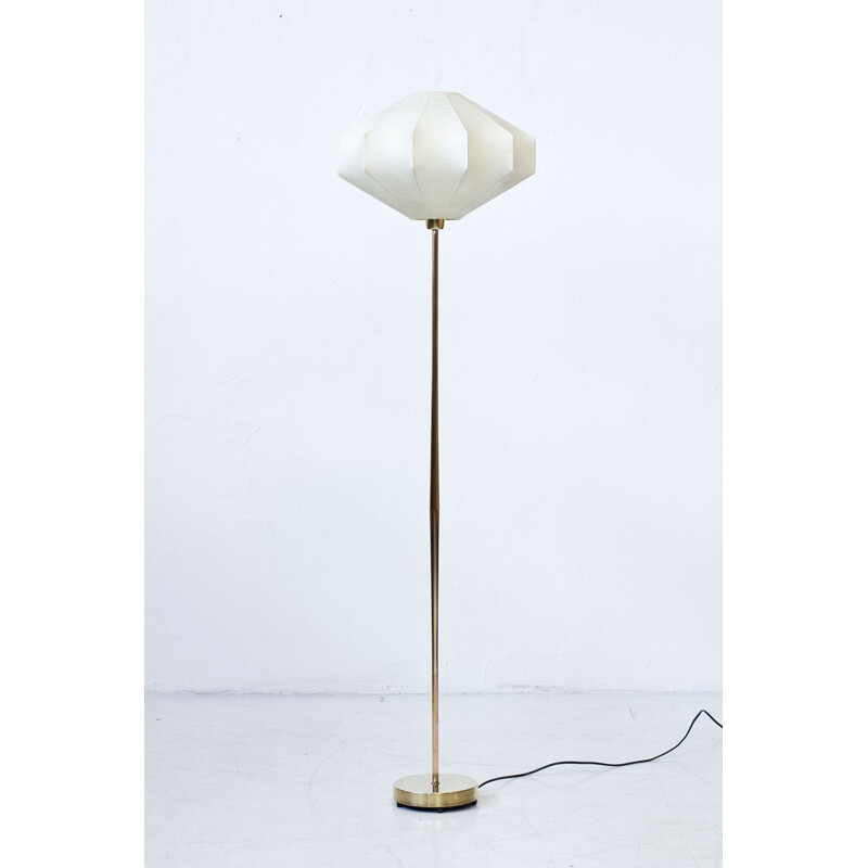 Vintage Floor lamp with plastic and brass by Falkenbergs Belysning