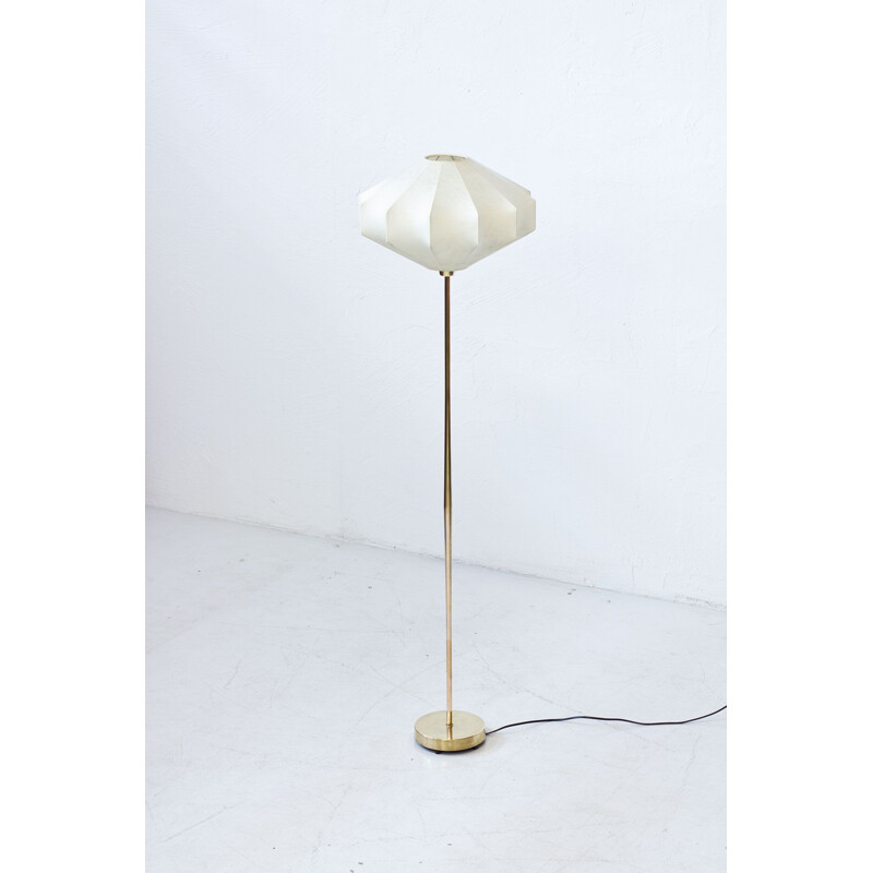 Vintage Floor lamp with plastic and brass by Falkenbergs Belysning