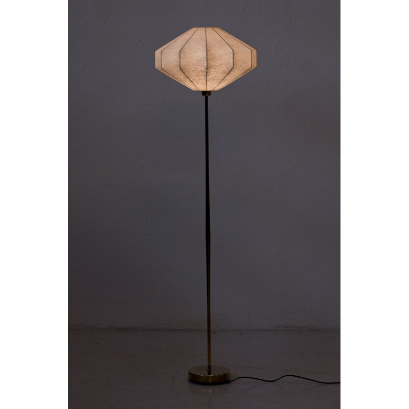 Vintage Floor lamp with plastic and brass by Falkenbergs Belysning