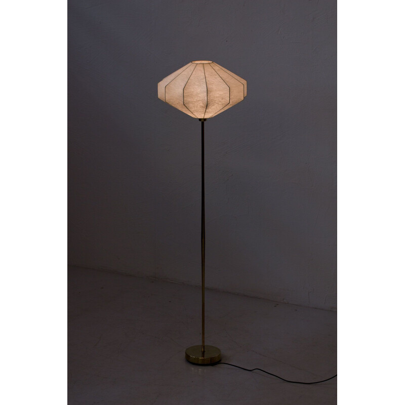 Vintage Floor lamp with plastic and brass by Falkenbergs Belysning