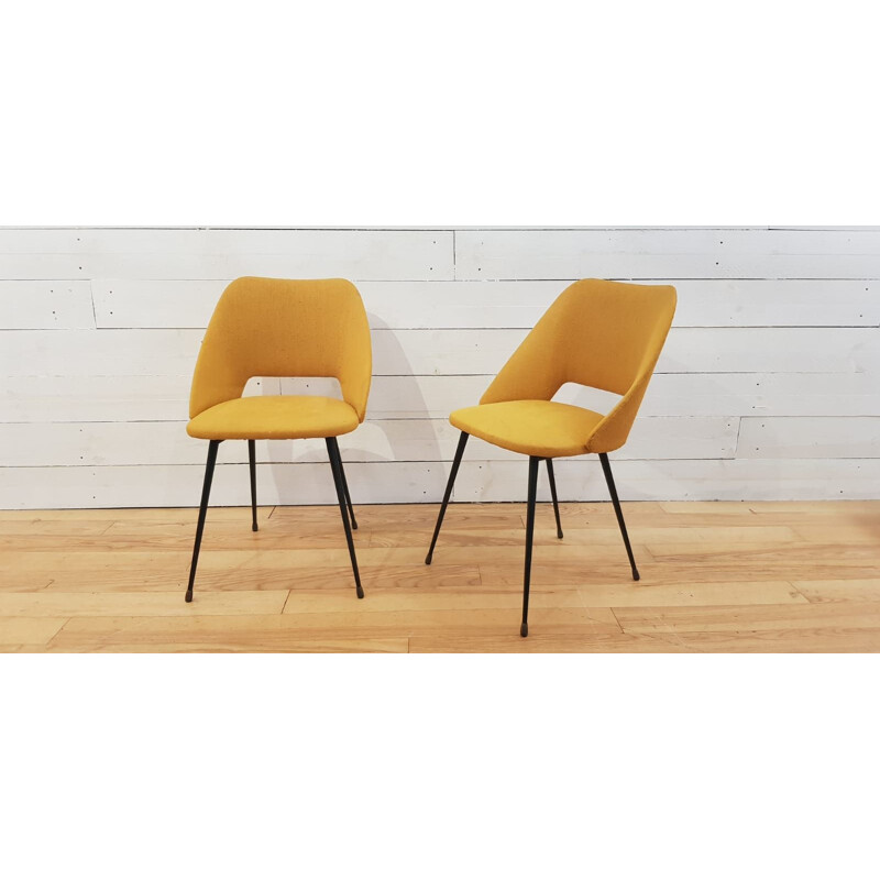 Set of 2 vintage french yellow chairs 