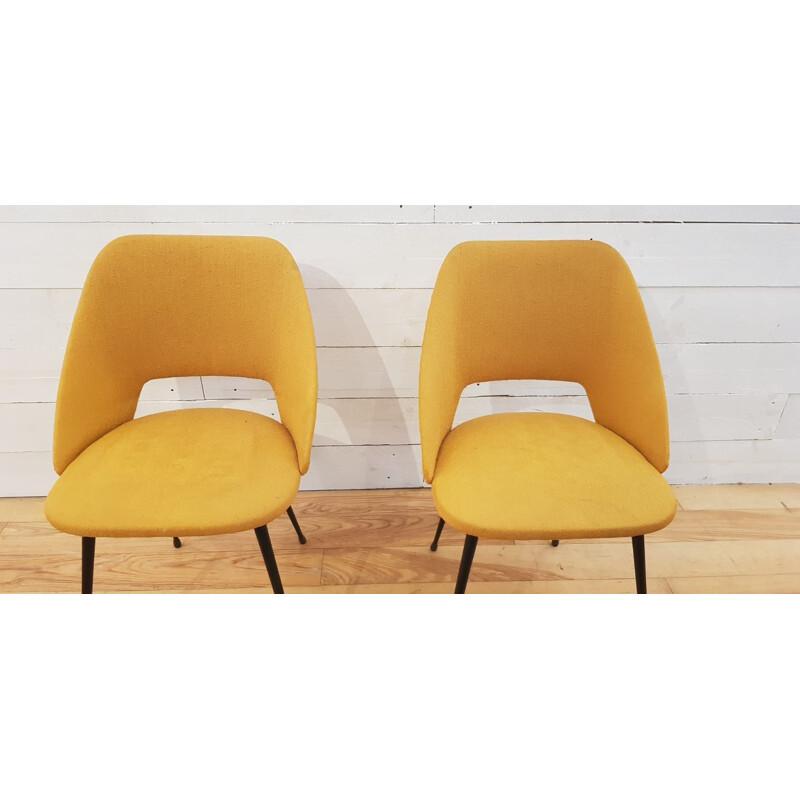Set of 2 vintage french yellow chairs 