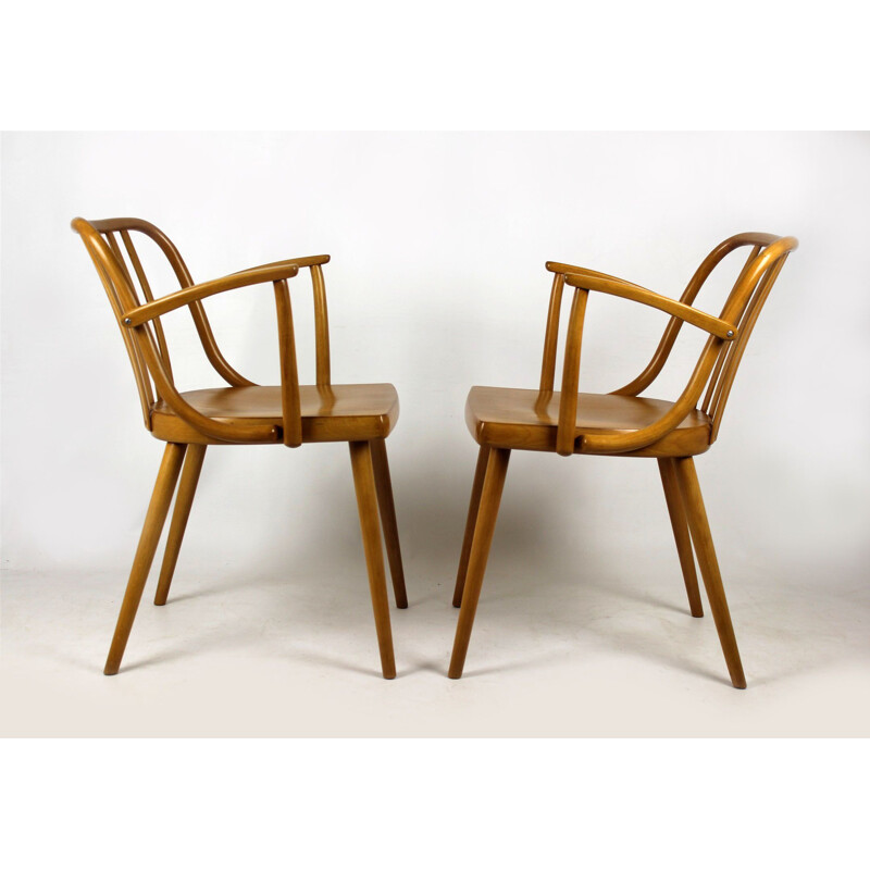 Set of 2 Czech Wooden Armchairs by Antonin Suman for TON